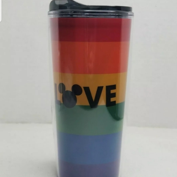 Disney Mickey Mouse Silhouette Rainbow Love Travel Tumbler With Lid New - Picture 2 of 6